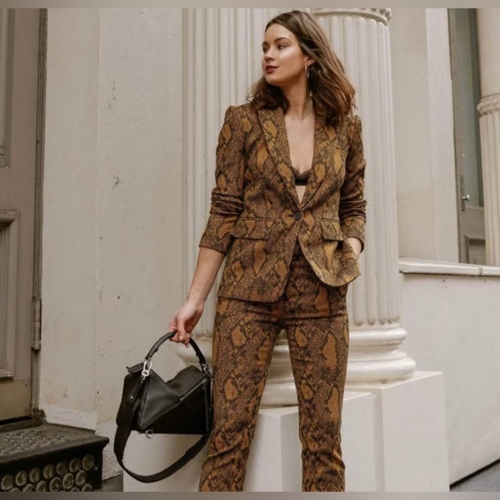 Joie Brown Snake Print Anilah Mesa Python Print Pantsuit size 6 Cotton Preppy